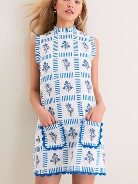Saylor Blue and Creme Wynnafred Mini Dress